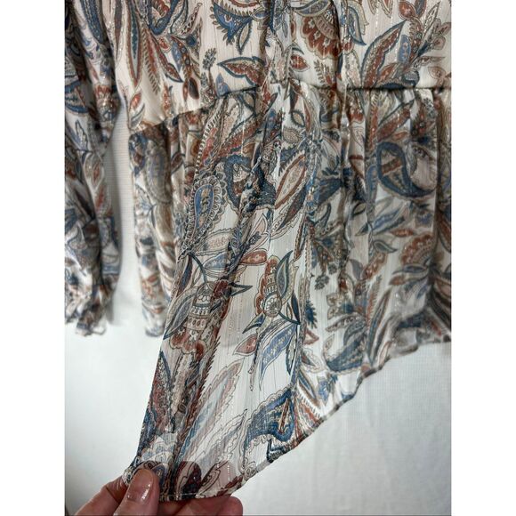 Blu Pepper Boho Peasant Blouse S Sheer Paisley Tiered Long Sleeve Cottagecore - Picture 5 of 14